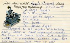 a handwritten recipe for an apple crusher