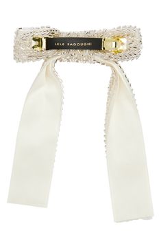 Add a fancy flourish to your do with this nonslip barrette featuring hand-beaded ribbons fashioned in a pretty bow. 4 1/2" x 6 1/2" Polyester/metal Spot clean Imported Beaded Bow, Bead Hair Accessories, Bow Barrette, Lele Sadoughi, Hair Beads, Fabric Gift Bags, Fabric Gifts, Nordstrom Store, Free Fabric