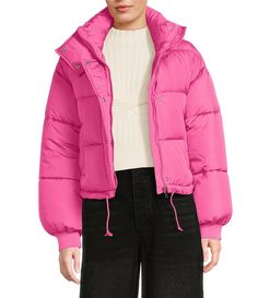 From GB&#x2C; this jacket features:PufferShort length Not waterproofStand collarHigh necklineLong sleevesZip-front closureFunctional pockets Ribbed cuffsHPSL 22"PolyesterMachine wash/tumble dryImported. Pink Jacket, Outdoor Wear, Dillard's, Christmas List, Puffer Jacket, Puffer, Coats Jackets, Jackets & Coats, Clothes For Women