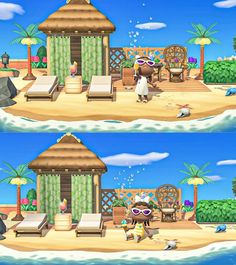 two screens showing the same scene in animal crossing