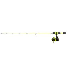 a yellow and black fishing rod with two rods on the end, in front of a white background