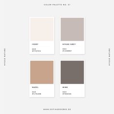 the color palette is shown in four different shades, including neutrals and beiges