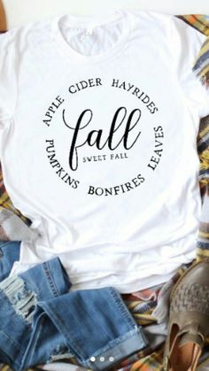 a white t - shirt with the words, apple cider harvest and fall written on it