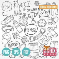 a collection of hand drawn fitness related items