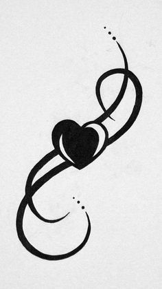 a black and white drawing of a hook with a heart on it's end