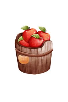 an illustration of apples in a wooden basket