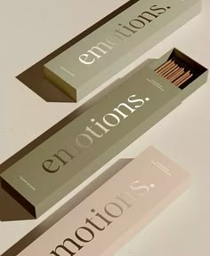 two boxes with the words emotions and matches on them are shown in three different colors