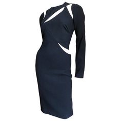 Versace Bodycon Dress with Cut Outs | From a unique collection of rare vintage Day Dresses at https://www.1stdibs.com/fashion/clothing/day-dresses/. Black Jersey Dress, Dress With Cutouts, Wool Knitted Dress, Fancy Gowns, Black Linen Dress, Versace Dress, Versace Couture, Versace Brand, Vintage Versace