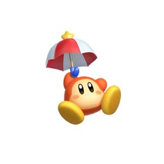 the nintendo wii character is holding an umbrella over his head and it appears to be flying through the air