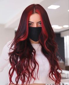 Black And Red Hair, Two Color Hair, Red Balayage Hair, Red Hair Looks, Wine Hair, Vibrant Hair