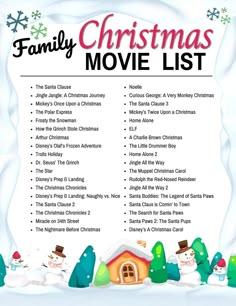 Christmas Movie Checklist, Holiday Movies List, Free Christmas Movies, Ernest Saves Christmas, Movie Checklist, Kids Christmas Movies, Arthur Christmas, Holiday Movie Night, Christmas Movies List