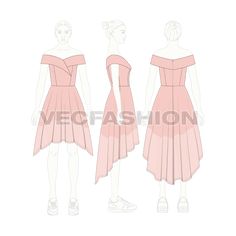 Women's Off-shoulder Wedding Gown Off The Shoulder Dress Pattern, Off Shoulder Wrap Dress, Off Shoulder Wedding Gown, Prom Dress Inspo, Outfit References, Flat Sketches, Clothes Sewing, Dress Flats, Vector Template