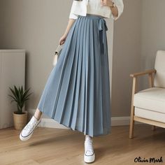 Olivia Mark - Fashionable Pleated Chiffon Casual Pants with Elastic Waist Design Chiffon Trousers, Hakama Pants, Pleats Pattern, Chiffon Pants, Casual Wide Leg Pants, Pleated Chiffon, High Waist Pants, Ankle Length Pants, Waist Pants