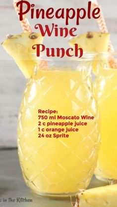 Wine Punch Recipes, Pineapple Wine, Wine Punch, Cocktail Drinks Alcoholic, Punch Drinks, Mixed Drinks Alcohol, Yummy Alcoholic Drinks, Liquor Drinks, Punch Recipe