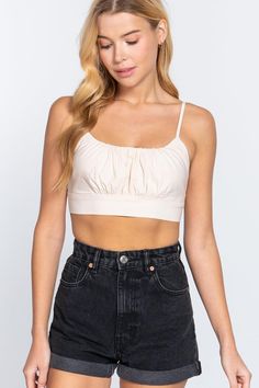 Fulfilled by our friends at VYSN Imported S.M.L SLEEVELESS ROUND NECK WITH BACK RIBBON TIE CAMI CROP TOP 58% Rayon 37% Nylon 5% Spandex Beige ACT Back Ribbon Tie Cami Crop Top Item Measurements: SIZE S Measurements: SIZE SLength:11" Waist:32" Bust:34" Bow Crop Tops, Fashion Forward Outfits, Stylish Crop Top, Wholesale T Shirts, Round Neck Top, Thrift Fashion, Crop Top Shirts, Cami Crop Top, Moda Vintage