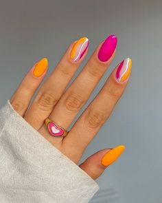 Spring Break Nails Acrylic, Swirl Nails, Spring Break Nails, Cute Summer Nail Designs, Watermelon Nails, Summer Nail Designs, Broken Nails, Cute Summer Nails, Summer Nails Colors