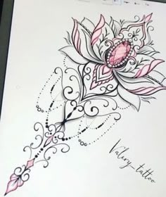 a drawing of a pink flower on white paper