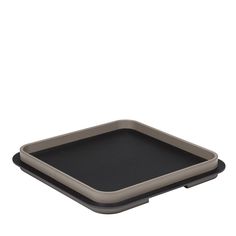 a black and gray square shaped tray on a white background