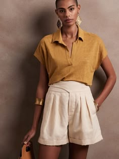 Linen Polo | Banana Republic Polo Shirt Outfits, Travel Outfit Summer, Traje Casual, Luxurious Fabric, Summer Chic, Classy Casual, Summer Fashion Outfits, Summer 24, Casual Summer Outfits