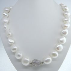 Big And Real (Natural) White Freshwater Baroque Pearl Choker Necklace With Pearl Size: 13 - 15 Mm Wide Pearl Authenticity: Real Freshwater Natural Pearls. Pearls Have A Gritty Texture When Rubbed Together, Necklace Length: 19 Inches Diamonds: Vs/Vs1 Approximately 2.7 Carat Total Weight Metal: 18k White Gold Gritty Texture, South Sea Pearl Necklace, Necklace With Pearl, Pearl Choker Necklace, Sea Pearl, South Sea Pearls, Pearl Choker, Pearl Size, Natural Pearls