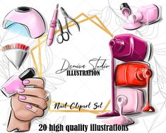 Nails Clipart, Nail Polish Clipart, Artist Clipart, Nail Polish Logo, Pink And Gold Background, Just Married Car, Pedicure Supplies, Girls With Cameras, Artist Logo