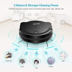 the robotic vacuum cleaner is on display with all its functions