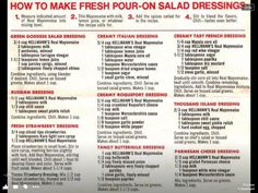 the instructions for how to make fresh pour - on salad dressings