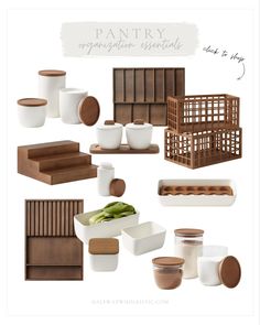 some brown and white items are arranged in the shape of boxes, cups, and containers