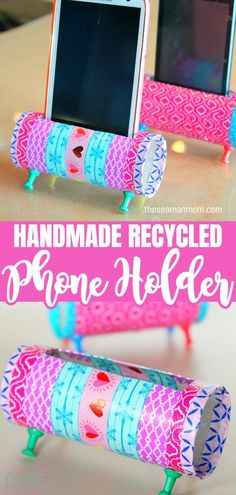 two cell phone holders made out of recycled materials