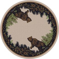 two bears in the woods on a round rug