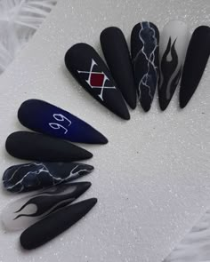 Anime Based Nails, Hunter X Hunter Nail Designs, Ninja Nails Designs, Scaramouche Inspired Nails, Phantom Troupe Nails, Bleach Nails Anime, Dazai Nails