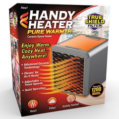 the handy heater is in its box