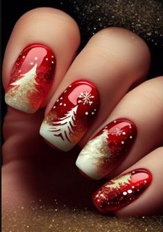 Christmas Nails 🎄❤🎅 Xmas Nail Art, Red Christmas Nails, Fancy Nails Designs, Cute Christmas Nails, Christmas Gel Nails, Christmas Nail Art Designs, Winter Nail Art, Xmas Nails, Christmas Nail Designs