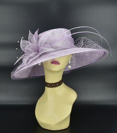 "✿*.Key Features.*✿ Sinamay petal flower with matching color beads and two quills, wide brim cover veil, very beautiful. Great for Kentucky derby, weddings, church, Easter, Royal Ascot, horse races, cocktails, tea party, or any hat wearing occasion. Hat base size: From front to back: 15.5\" (39.5 cm) From left to right: 17.5\" (44.5 cm) Wide brim Appr: 4-6\" Head girth: 22.5\"(57cm), adjustable string inside to make smaller to fit your head. If you want other colors in this style, just search th Purple Adjustable Hat For Kentucky Derby, Adjustable Purple Hat For Kentucky Derby, Purple Wide Brim Mini Hat For Royal Ascot, Purple Wide Brim Hat For Races, Lavender Adjustable Hat For Kentucky Derby, Adjustable Lavender Hat For Kentucky Derby, Wide Brim Purple Fascinator For Races, Purple Adjustable Hat For Church, Purple Adjustable Church Hat