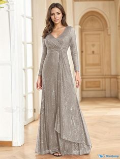 32_magic_2 V Neck Design, Evening Dresses Elegant, Full Sleeves, Cinched Waist