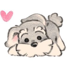 a drawing of a dog laying down with a heart in the background