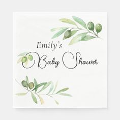 a baby shower napkin with an olive branch on it