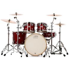 a red drum set on a white background