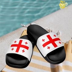 These women's slides are a must-have for the Summer. A pair of these will keep you comfy throughout your day at the game, park, beach or pool. Even the grocery store. Thanks to the cushioned upper strap and the textured footbed insole. * Cushioned and durable faux leather upper strap * Lightweight polyurethane (PU) outer sole * Contoured, textured footbed insole * Stitched around the upper perimeter for extra durability * Spot clean only Disclaimer: The shoes will have a glue-like smell when ope Soccer Fan Gifts, Euro Cup, Open Toed Shoes, Mens Shoes Sandals, Soccer Fan, Mens Slides, Soccer Fans, Womens Slides, Team Gifts