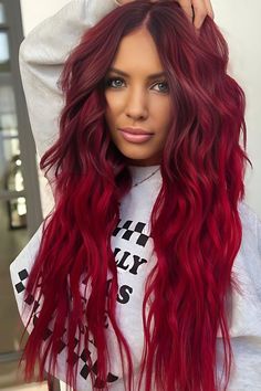 Long Red Hairstyle Trendy Red Hair, Red Hair Shades, Red Hair Pale Skin, Bright Red Hair Color, Red Balayage Hair, Hair Color Plum, Hair Pale Skin, Model Hair Color, Shades Of Red Hair