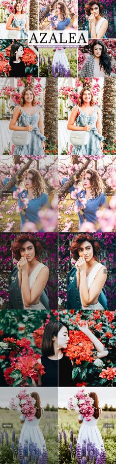 multiple images of different flowers and people in the background