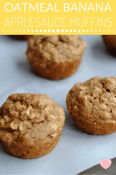 oatmeal banana applesauce muffins on a baking sheet with text overlay