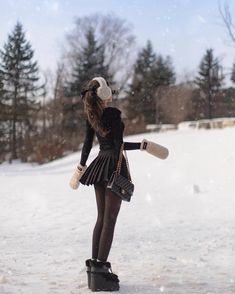 appropriate snow outfit ❄️🖤 . . . it was totally not cold like at all 🙃 . . @rudsak @brownsshoes @moonboot @dynamiteclothing #snowoutfit #winterfashion #rudsak #moonboots #brownsshoes The post appropriate snow outfit appeared first on Kerina Wang. Snow Skirt Outfit, Snow Outfits, Snow Bunny Outfit, White Faux Fur Coat, Snow Skirt, Fleece Tights, Snow Outfit, Sheer Tights, Skirts With Boots