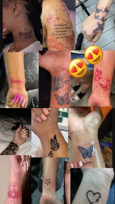 many different pictures of people with tattoos on their arms and feet, all in different colors