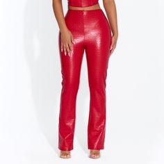 Brand New High-Waisted Pants. Material Is 50% Polyurethane, 44% Rayon, 6% Spandex. Lining Is 90% Polyester, 10% Spandex. Inseam On A Small Is 35”. Red Fitted Pants For Evening, Evening Fitted Red Pants, Red High Waist Pants For Evening, High Waist Red Pants For Evening, Red High Waist Evening Pants, Red Full Length Pants For Night Out, Red Fitted Pants For Party, Red Straight Pants For Night Out, Fitted Red Pants For Party