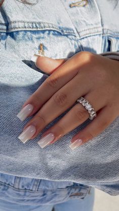 Hailey Bieber Nails 💫 @banobeautysweden #nails💅 #nails #nails #nailspolish #nailsdone #nailsinspiration #nailsoftheday #nails💅 #nails… | Instagram Ring Placement, Hailey Bieber Nails, Bieber Nails, Engagement Nails, Neutral Nails, Pretty Acrylic Nails