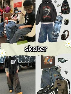 Rainbow Vans Outfit Ideas, Garage Aesthetic Outfits, Skater Gf Outfit, Scate Bords Outfit, Skater Clothing, 90s Skater Aesthetic Outfits, Skate Punk Fashion, Outfit Ideas Skater, Skater Boy Fashion