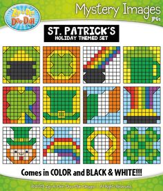 the pattern for st patrick's holiday themed quilts is shown in color and black and white