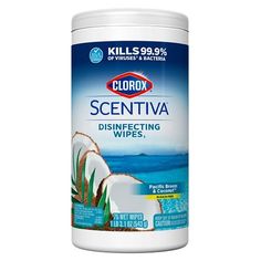 a bottle of clorox scentiva disinfecting wipes on a white background