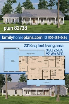 two story house plan with 3 bedroom and 2 bath in the front yard, large garage area